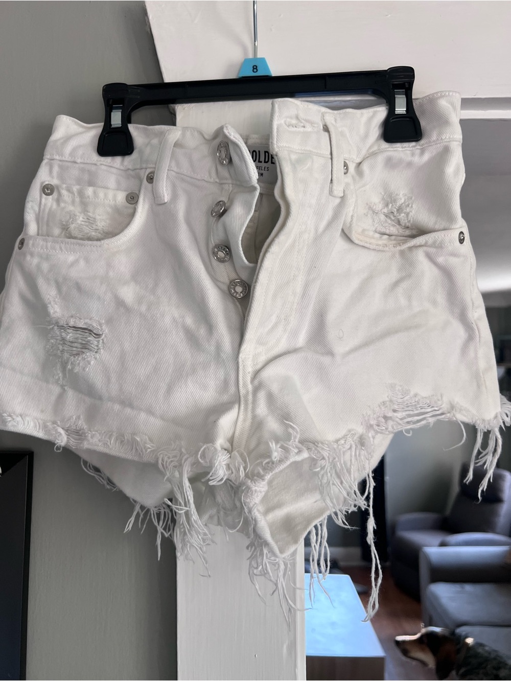 Agolde White Distressed High-Rise Denim Shorts